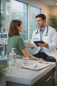 Clinical evaluation setting illustrating why ozone therapy exists as supportive care within a thoughtful wellness and medical context