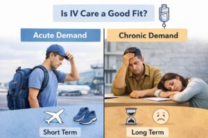 Healthcare professional reviewing patient chart before supportive IV care in a calm clinical setting in Boulder