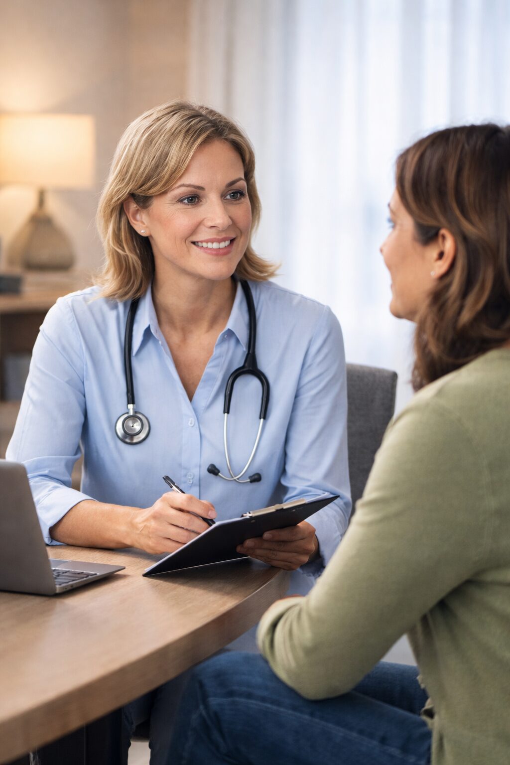 Medical consultation discussing energy, recovery, and individualized wellness evaluation