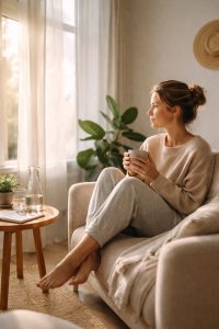 Calm moment of reflection in natural light, representing proactive health care as part of everyday life.