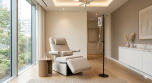 Premium IV therapy clinic environment representing NAD+ therapy and cellular recovery treatment.