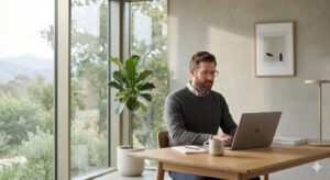 Professional focused in a calm workspace representing mental clarity and energy balance.