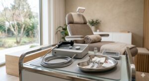 Modern wellness clinic setup prepared for recovery and regenerative treatments.