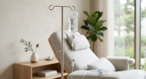 Modern wellness clinic IV setup representing recovery and energy support treatments.