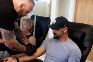 IV therapy session in a clinical setting showing treatment process