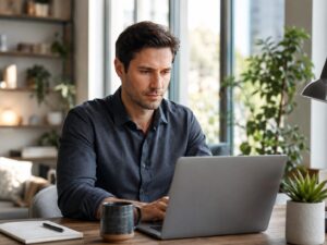 Focused professional working with energy and mental clarity in a modern workspace