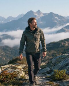 Active adult hiking outdoors representing recovery, performance, and daily energy support
