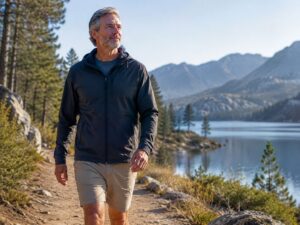 Active adult walking outdoors to support recovery, mobility, and healthy aging